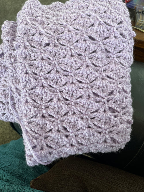 Heirloom Crochet Baby Blanket – Soft Lavender Handmade Throw | Cozy Nursery Keepsake Gift