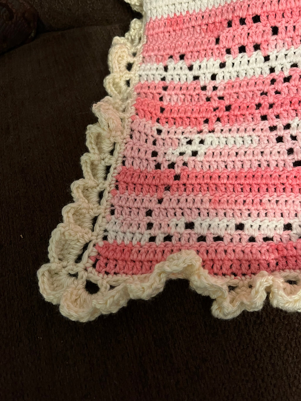 Heirloom Crochet Baby Girl Blanket – Pink & Cream Scalloped Nursery Throw | Handmade Keepsake Gift