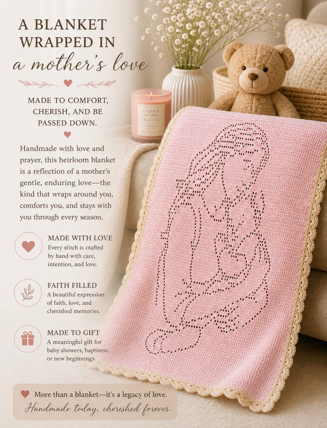 Embrace of Love Heirloom Baby Blanket | Handmade Crochet Baby Gift